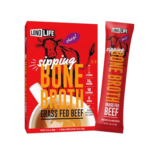 LonoLife Beef Bone Broth Powder Mix  GrassFed 10g Protein  CollagenRich Keto  Paleo Friendly  Natural Ingredients  24 Portable Stick Pack Servings - Image 1