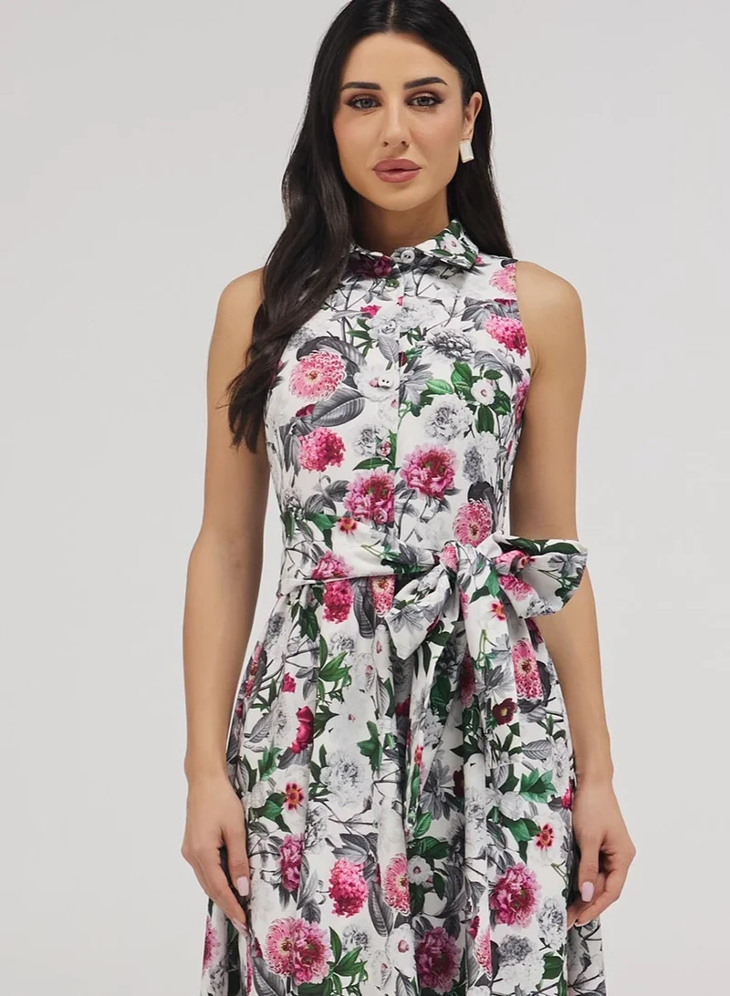 Zigzag Collar Neck Floral Dress