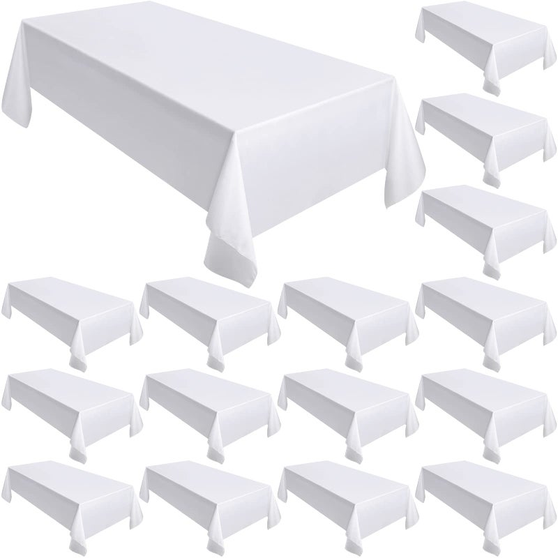Moukeren 18 Pack Rectangle Tablecloths 58 x 102 Inch Table Cloth Reusable Washable Polyester Table Clothes Bulk for 6 ft Tables for Wedding Party Restaurant White