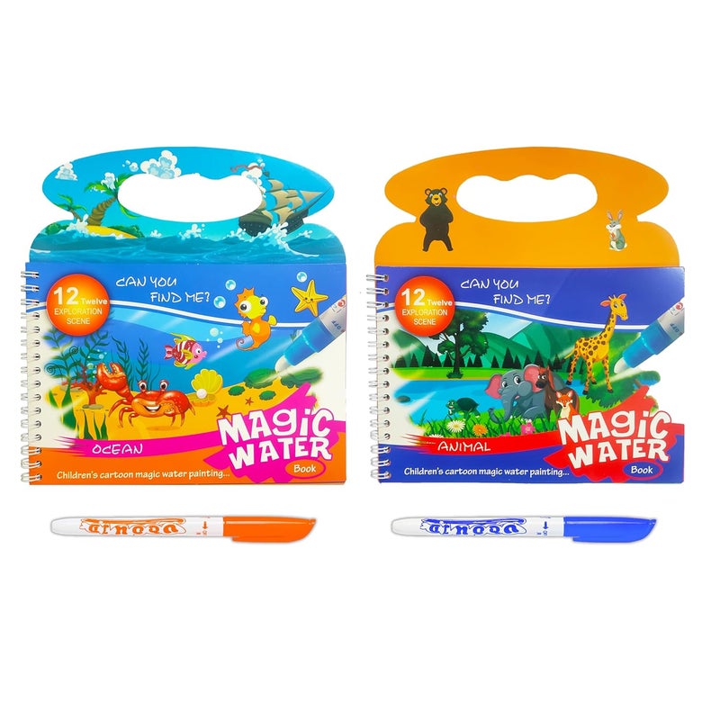 vGRASSP Magic Water Coloring Book Toy for Kids - Reusable Quick Dry Doodle Book - Birthday Return Gift for Boys and Girls - Color and Design As Per Stock (Pack of 2) - Image 1