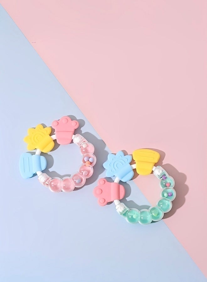 2 Pieces of Baby Silicone Teething Rattle Toy BPA Free Molar Soother with Easy Grip Handle Safe Soft Chewable Teether for Infants 3 to 12 Months - Image 1