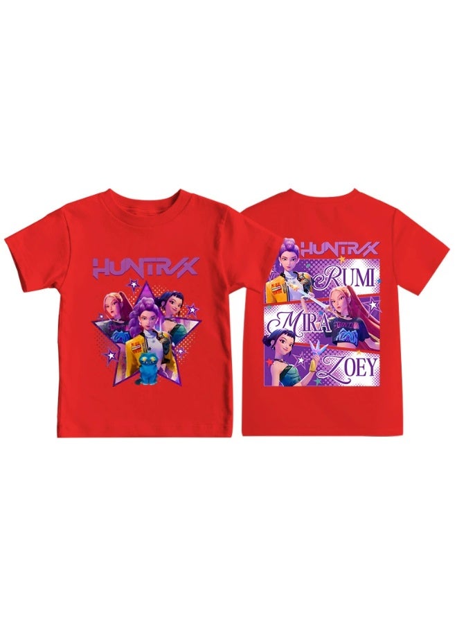 general KPop Demon Hunters anime cartoon print round neck short-sleeved T-shirt casual loose children's top - Image 1