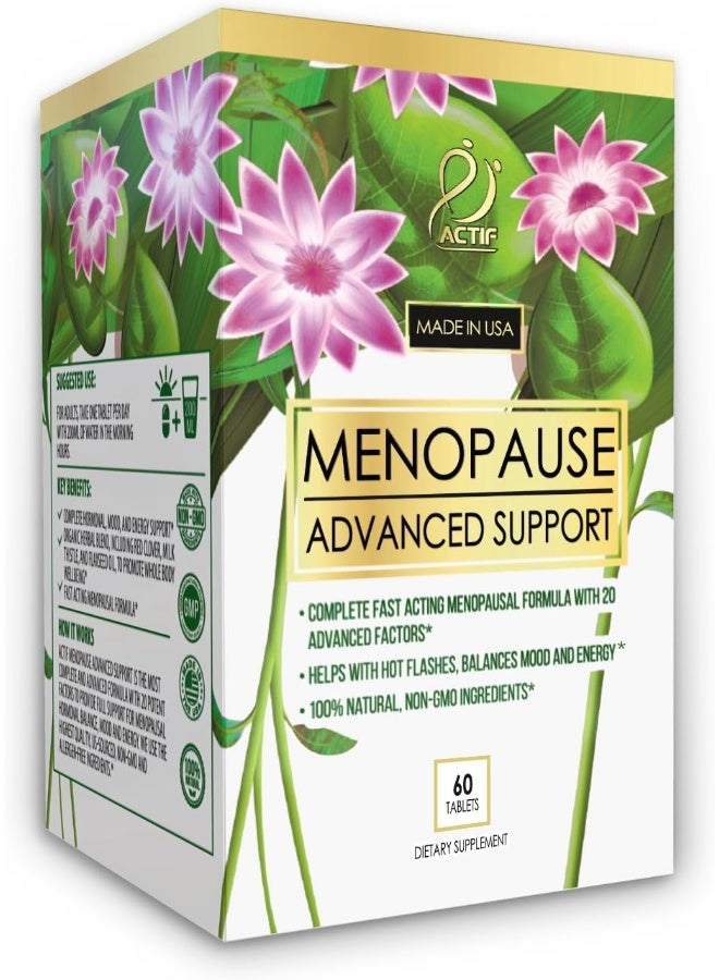 Actif Menopause Advanced Support with 20+ Organic Vitamins and Herbs - Relieves Hot Flashes, Night Sweats - Non GMO, Fast Acting, Made in USA, 60 Count - Image 1