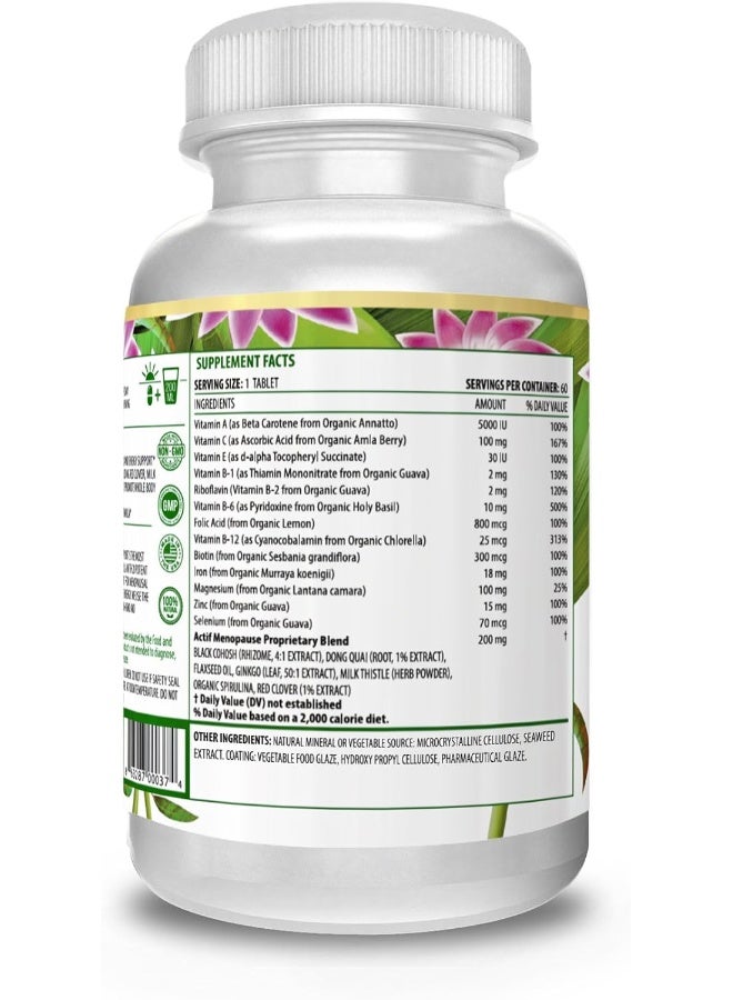Actif Menopause Advanced Support with 20+ Organic Vitamins and Herbs - Relieves Hot Flashes, Night Sweats - Non GMO, Fast Acting, Made in USA, 60 Count - Image 3