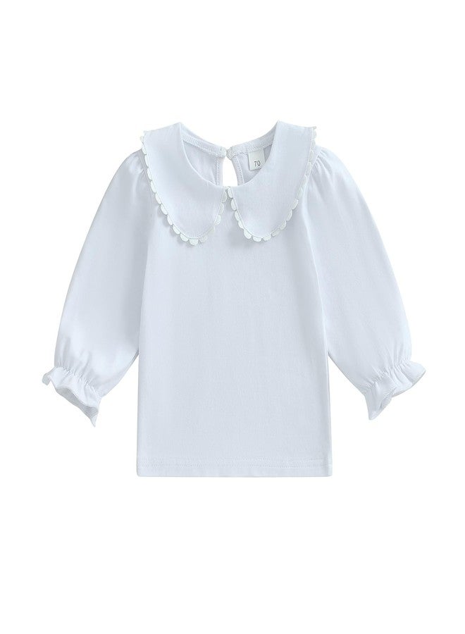 GOOCHEER Toddler Baby Girl Fall Clothes Perter Pan Collar Solid Long Sleeve T-Shirt Pullover Shirts Top Outfit (White, 6-12 Months) - Image 1