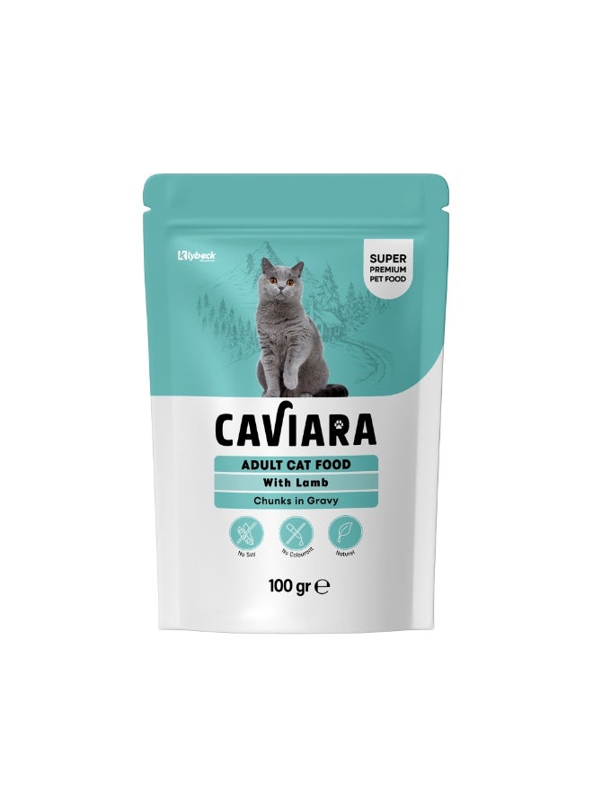 Caviara Pouch for Adult Cats  with Lamb  Chunks in Gravy 100gr