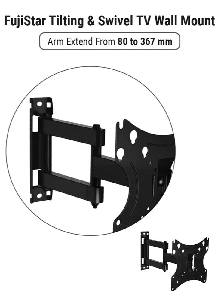 fujistar Tilting & Swivel TV Wall Mount Bracket for 17 to 37 Inch LED, LCD & Plasma Televisions - Loading Capacity up to 10 Kgs (22 LBS) & Arm Extendable Upto 367mm