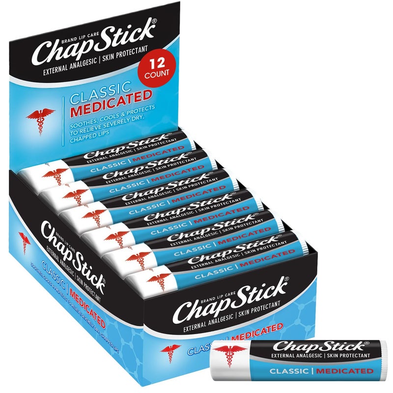 ChapStick Bulk Medicated Lip Balm 12-Pack â€“ External Analgesic, Skin Protectant for Dry Lips & Cold Sore Pain Relief, 0.15 Oz Ea - Image 1