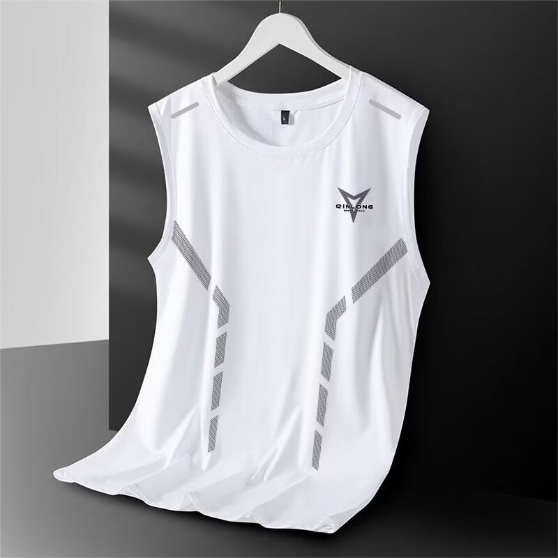 Ice Silk Vest Men'S Trendy Thin Breathable Quick-Drying Sports Leisure Wide Waistcoat Men'S Round Neck Sleeveless T-Shirt Trendy - Image 1