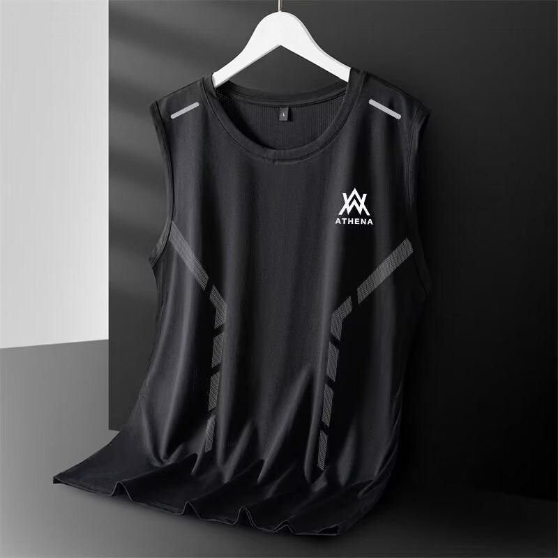 Ice Silk Vest Men'S Trendy Thin Breathable Quick-Drying Sports Leisure Wide Waistcoat Men'S Round Neck Sleeveless T-Shirt Trendy - Image 3
