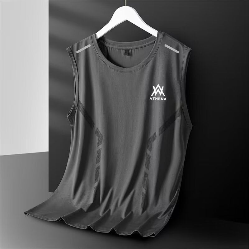 Ice Silk Vest Men'S Trendy Thin Breathable Quick-Drying Sports Leisure Wide Waistcoat Men'S Round Neck Sleeveless T-Shirt Trendy - Image 2