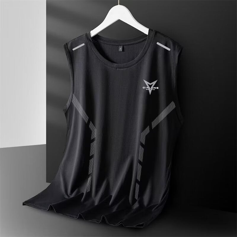 Ice Silk Vest Men'S Trendy Thin Breathable Quick-Drying Sports Leisure Wide Waistcoat Men'S Round Neck Sleeveless T-Shirt Trendy - Image 5