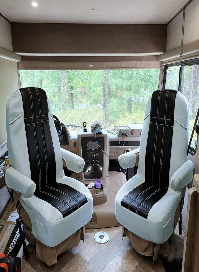 BeadChica Rv Captain Chair Seat Covers,Motorhome Seat Cover 2PCS for Class-A RV Seat with Arm Rest Covers (Black&Grey) - Image 2