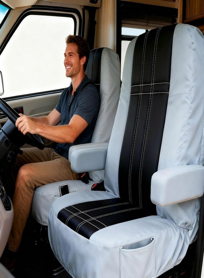 BeadChica Rv Captain Chair Seat Covers,Motorhome Seat Cover 2PCS for Class-A RV Seat with Arm Rest Covers (Black&Grey) - Image 3
