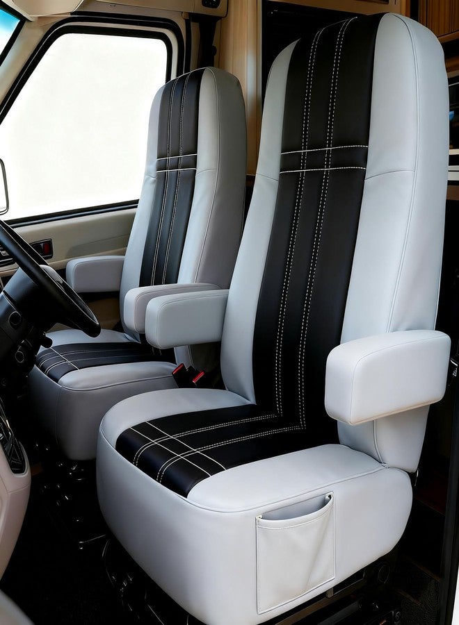 BeadChica Rv Captain Chair Seat Covers,Motorhome Seat Cover 2PCS for Class-A RV Seat with Arm Rest Covers (Black&Grey) - Image 1