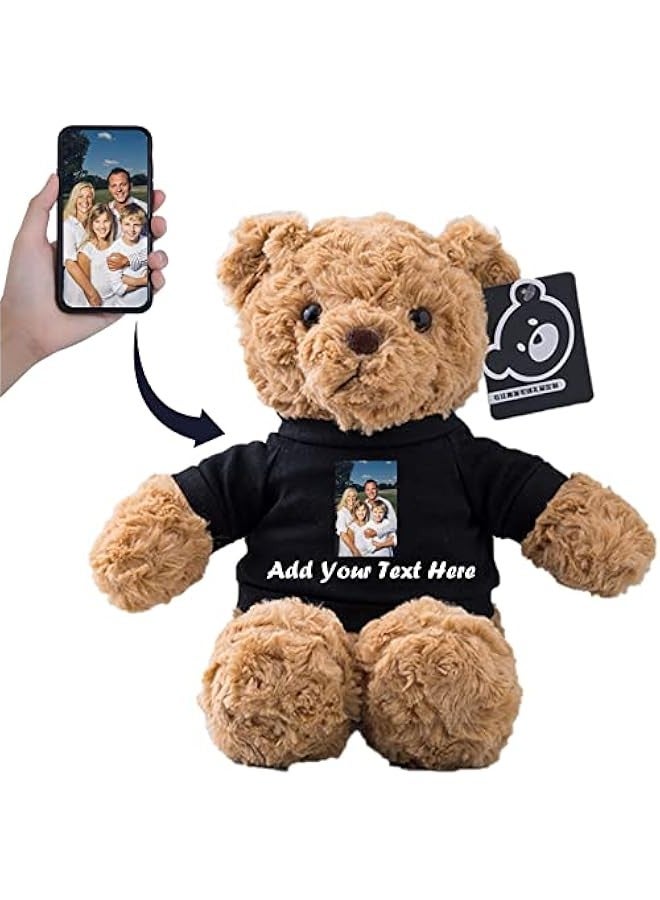Generic Personalized Gifts for Women Men Stuffed Bear Plush Toys with ized Text, Personalized Teddy Bear with T-Shirt as for  s Day Birthday (13 inch-Text+Photo), Black  - Image 1