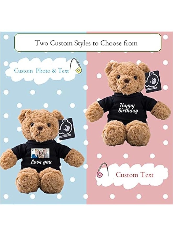 Generic Personalized Gifts for Women Men Stuffed Bear Plush Toys with ized Text, Personalized Teddy Bear with T-Shirt as for  s Day Birthday (13 inch-Text+Photo), Black  - Image 2