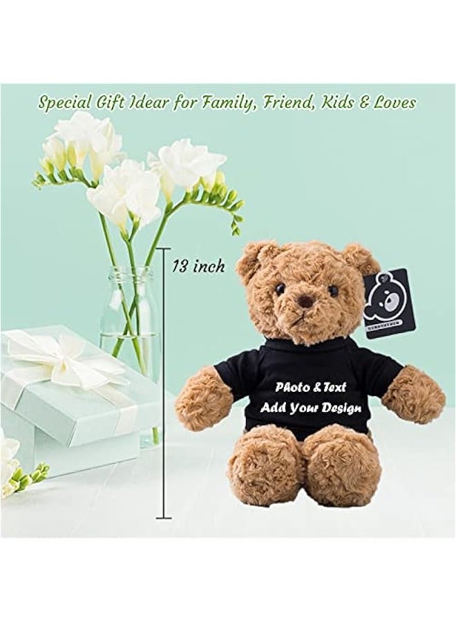 Generic Personalized Gifts for Women Men Stuffed Bear Plush Toys with ized Text, Personalized Teddy Bear with T-Shirt as for  s Day Birthday (13 inch-Text+Photo), Black  - Image 4