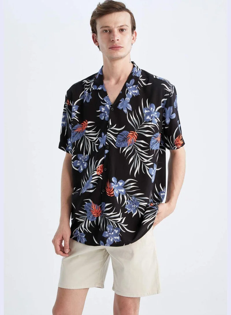 DeFacto Regular Fit Short Sleeve Floral Print Viscose Shirt