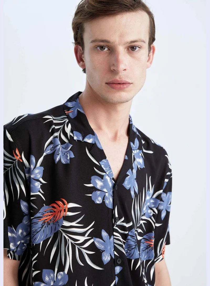 DeFacto Regular Fit Short Sleeve Floral Print Viscose Shirt