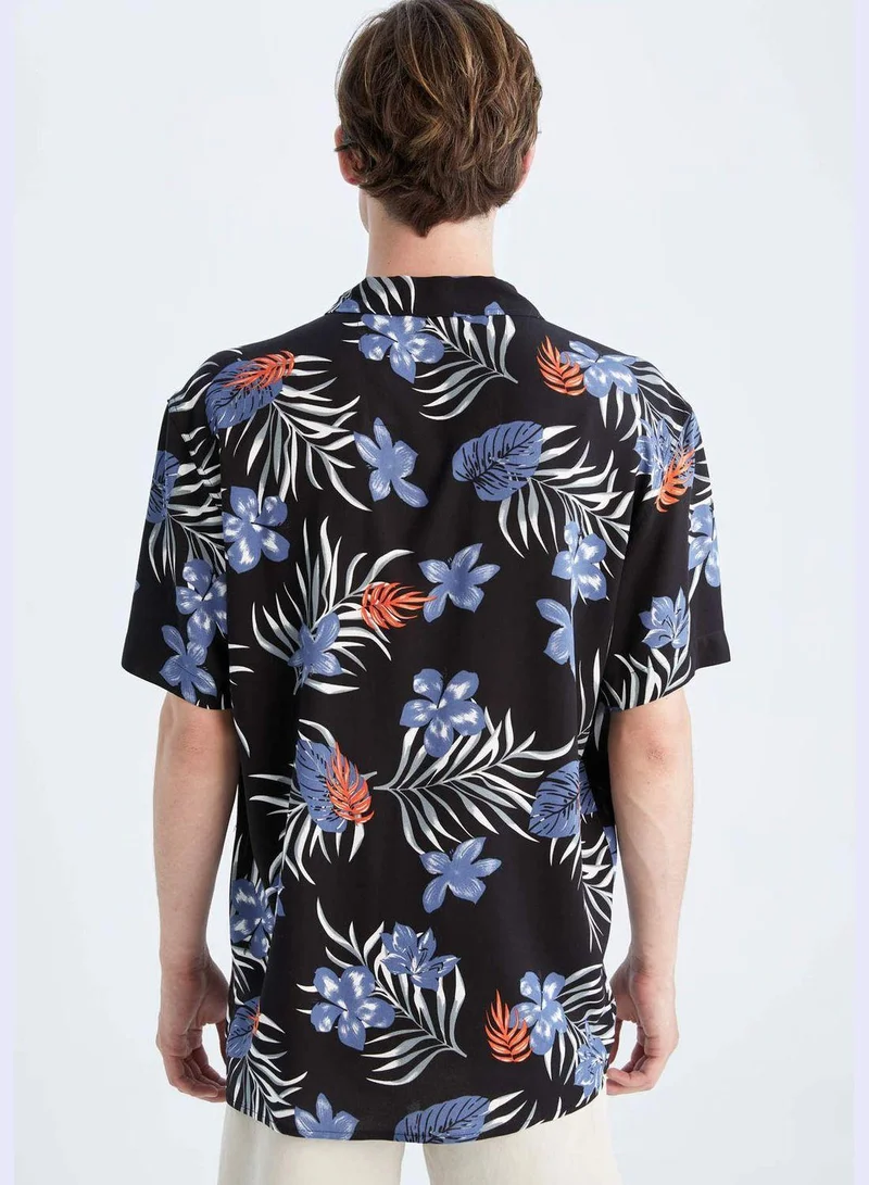 DeFacto Regular Fit Short Sleeve Floral Print Viscose Shirt
