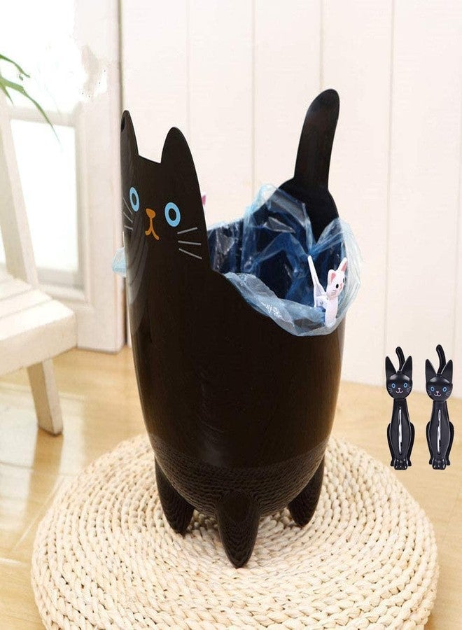 123Arts Cartoon Cat Shape ABS Table Bathroom Trash Can Storage Bucket with Cat Clips - Image 3