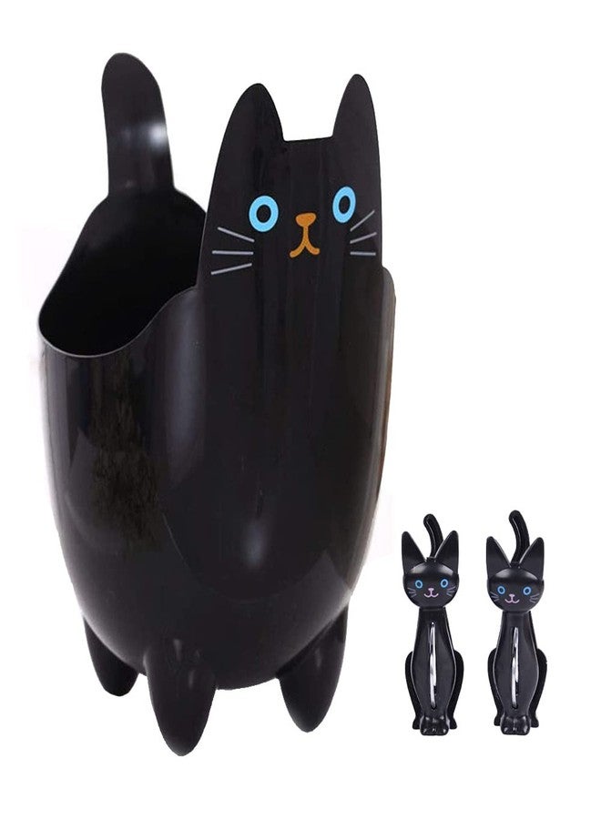 123Arts Cartoon Cat Shape ABS Table Bathroom Trash Can Storage Bucket with Cat Clips - Image 1