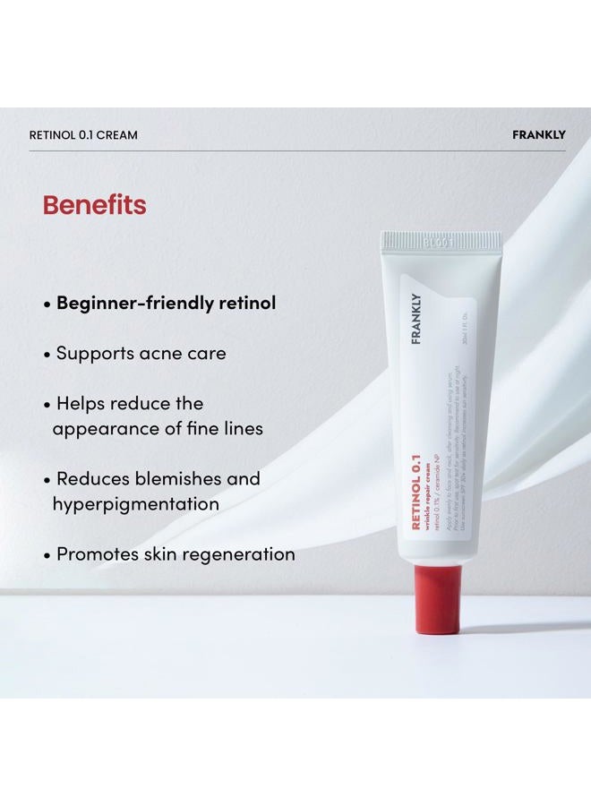 FRANKLY Retinol 0.1% Cream, 1.01 fl oz - Beginner Retinol | Night Cream | with Ceramides & Natural Ginseng | Anti-aging, Wrinkles Care, Reduces Congestion and hyperpigmentation | Korean Skin Care - Image 4