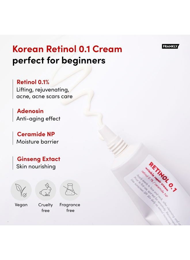 FRANKLY Retinol 0.1% Cream, 1.01 fl oz - Beginner Retinol | Night Cream | with Ceramides & Natural Ginseng | Anti-aging, Wrinkles Care, Reduces Congestion and hyperpigmentation | Korean Skin Care - Image 3