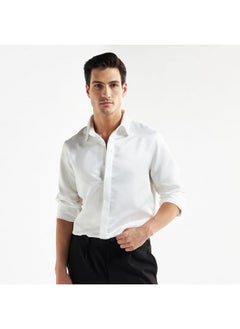 Solid Shirt with Embellished Collar and Long Sleeves