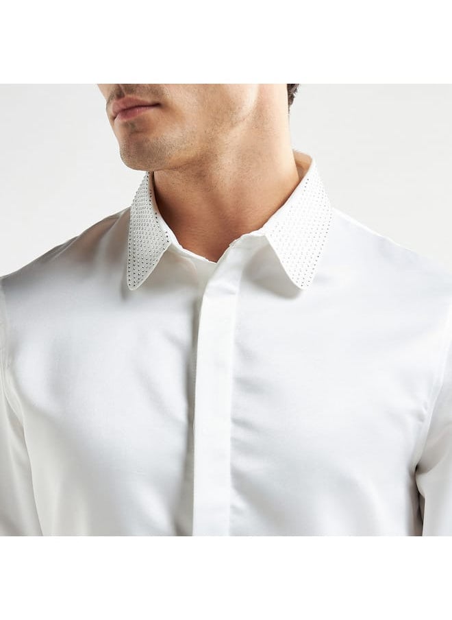 FAV - Solid Shirt with Embellished Collar and Long Sleeves - Image 1