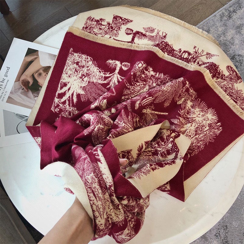 2020 Thickened Jacquard Office Shawl Warm Women Floral Long Faux Cashmere Scarf Neck Warmer Fashion Versatile - Image 4