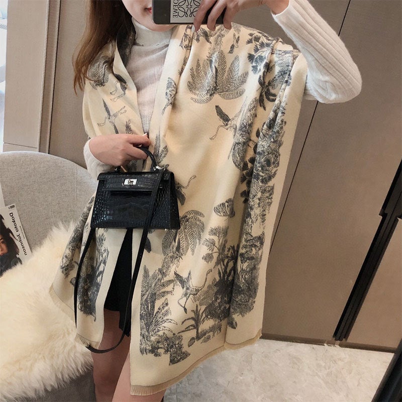 2020 Thickened Jacquard Office Shawl Warm Women Floral Long Faux Cashmere Scarf Neck Warmer Fashion Versatile - Image 3