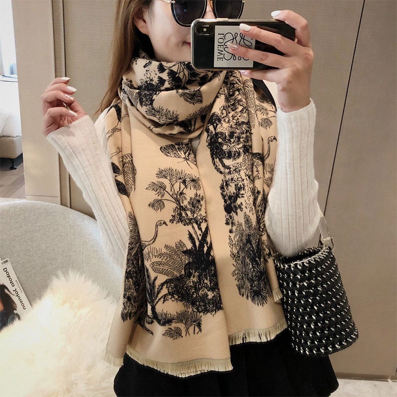 2020 Thickened Jacquard Office Shawl Warm Women Floral Long Faux Cashmere Scarf Neck Warmer Fashion Versatile - Image 2
