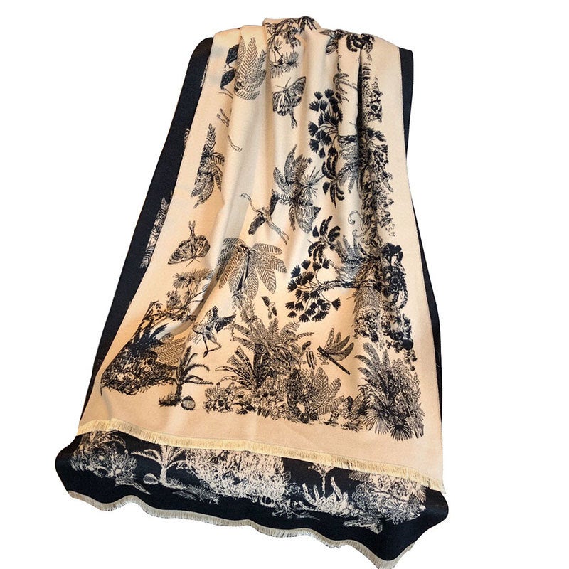 2020 Thickened Jacquard Office Shawl Warm Women Floral Long Faux Cashmere Scarf Neck Warmer Fashion Versatile - Image 5