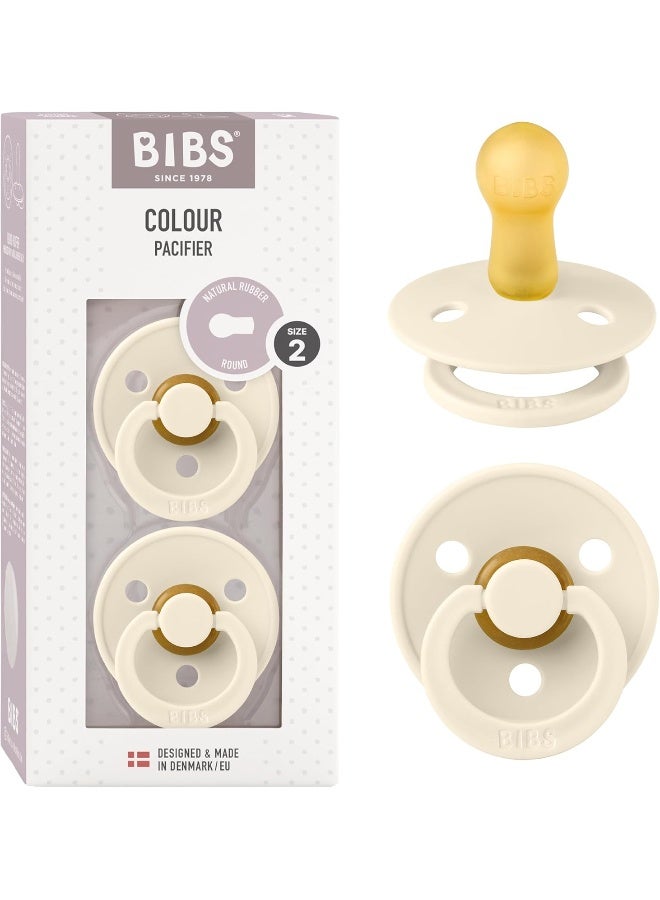 BIBS Colour Soother 2-Pack, BPA Free Dummy Pacifier, Round Natural Rubber Latex, Made in Denmark, Size 2 (6-18 Months), Ivory - Image 1
