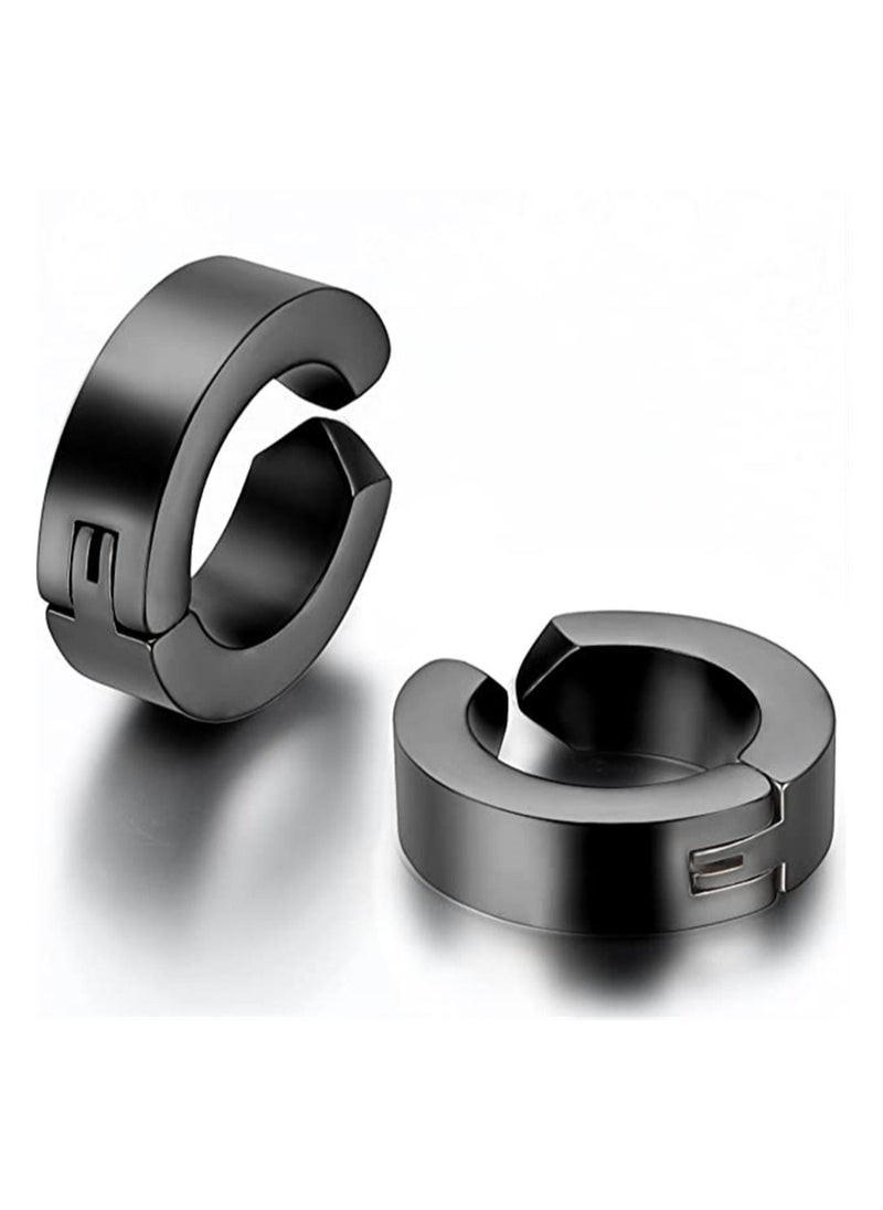 Captaintech - Men's Ear Clip, 2 Pair of Hinged Hoop Earrings, Hoop Earring Studs Clip On Metal Ear Jewelry Non-piercing Clip on Earrings Unisex Men Women - Image 1