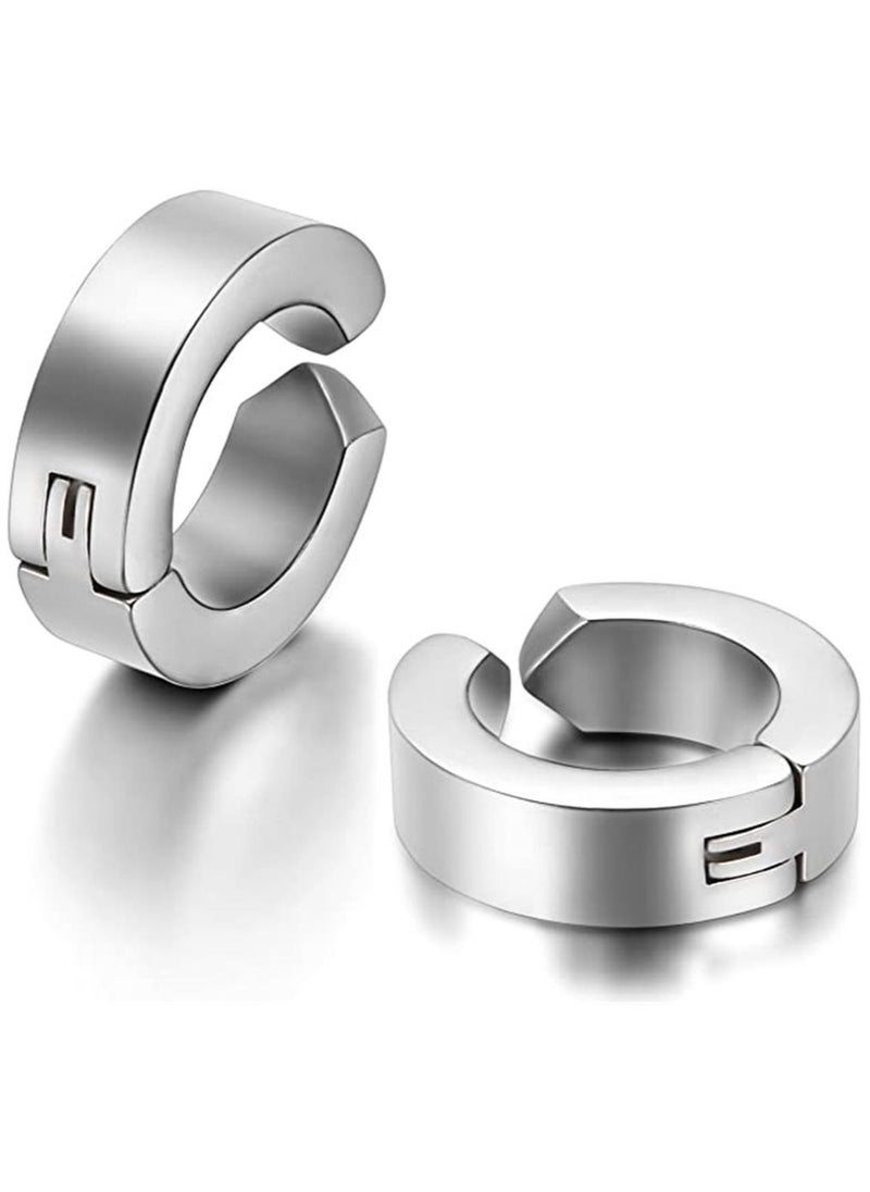 Captaintech - Men's Ear Clip, 2 Pair of Hinged Hoop Earrings, Hoop Earring Studs Clip On Metal Ear Jewelry Non-piercing Clip on Earrings Unisex Men Women - Image 1