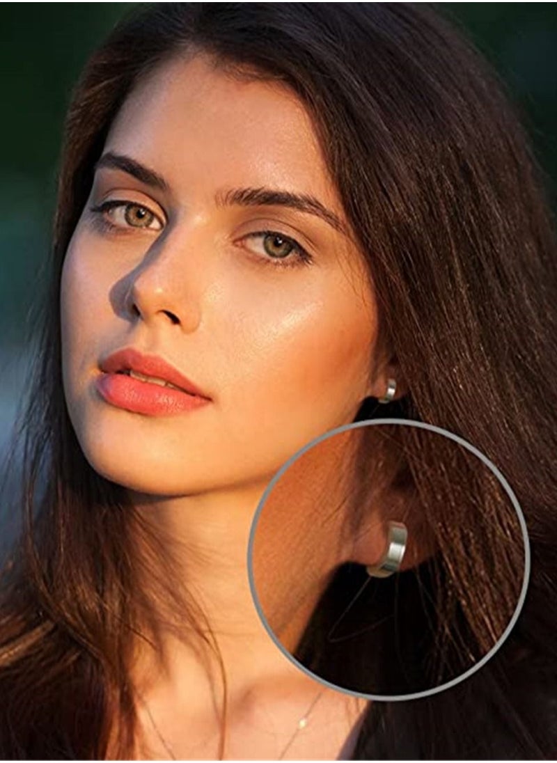 Captaintech - Men's Ear Clip, 2 Pair of Hinged Hoop Earrings, Hoop Earring Studs Clip On Metal Ear Jewelry Non-piercing Clip on Earrings Unisex Men Women - Image 1