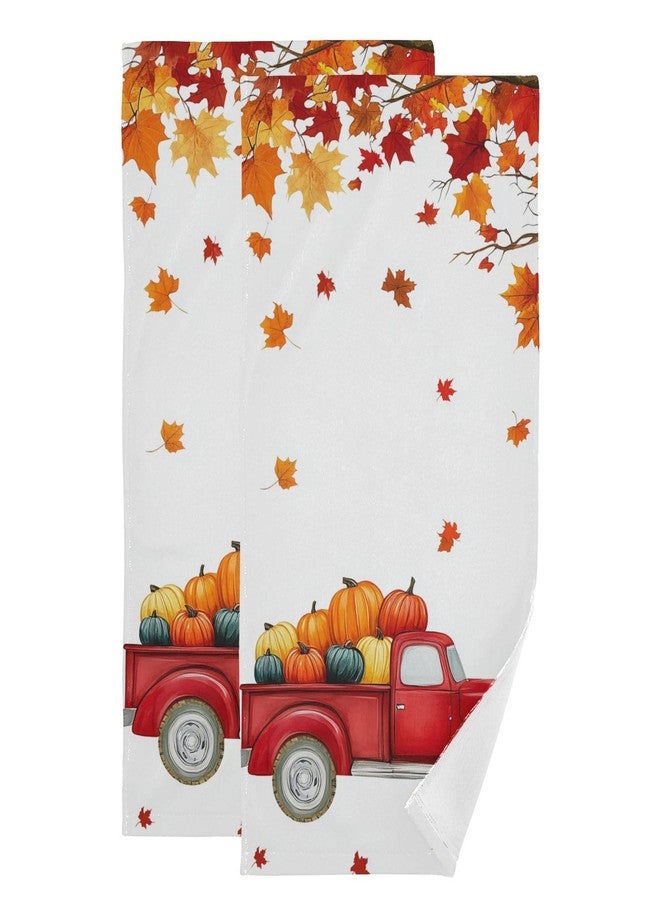 Vdsrup Autumn Truck Hand Towels Towel Set of 2 Small Bath Towels Soft Guest Face Towel Bathroom Decorations Thin Kitchen Tea Dish Towels 14x28 in - Image 1