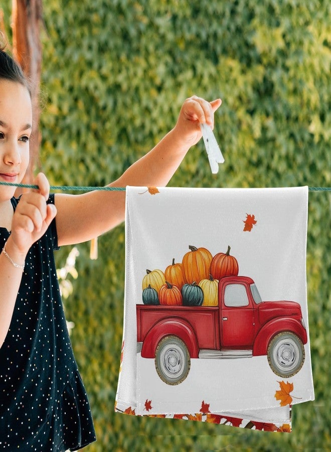 Vdsrup Autumn Truck Hand Towels Towel Set of 2 Small Bath Towels Soft Guest Face Towel Bathroom Decorations Thin Kitchen Tea Dish Towels 14x28 in - Image 4