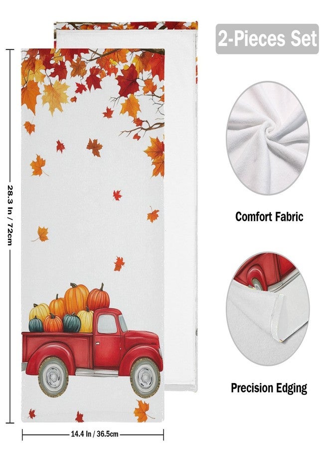 Vdsrup Autumn Truck Hand Towels Towel Set of 2 Small Bath Towels Soft Guest Face Towel Bathroom Decorations Thin Kitchen Tea Dish Towels 14x28 in - Image 2