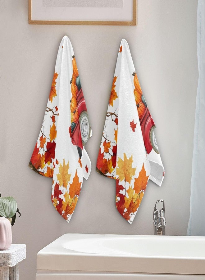 Vdsrup Autumn Truck Hand Towels Towel Set of 2 Small Bath Towels Soft Guest Face Towel Bathroom Decorations Thin Kitchen Tea Dish Towels 14x28 in - Image 3