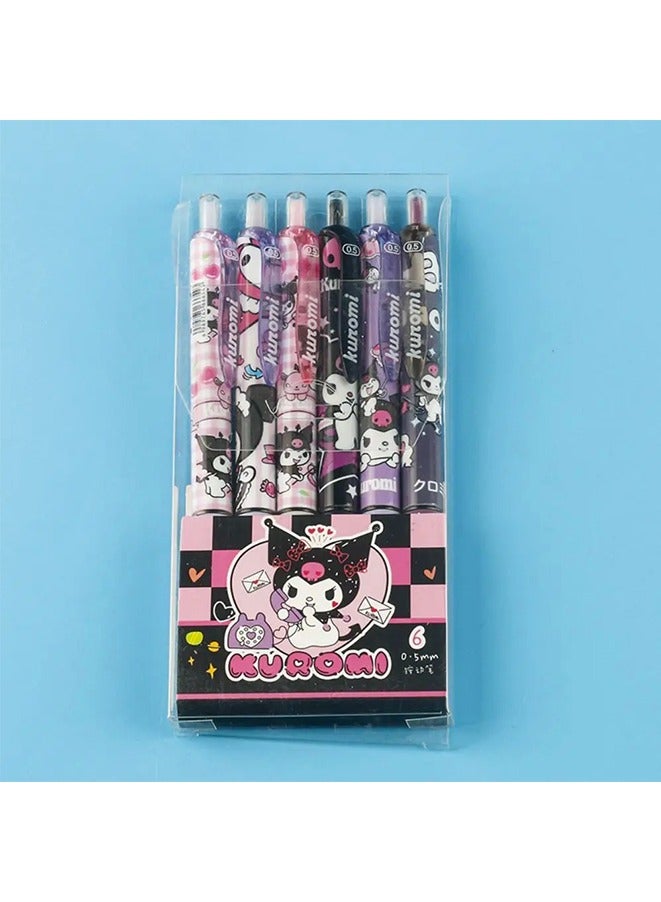 6 Pcs Sanrio Gel Pen Cartoon Kuromi Black 0.5mm ST Quick Drying Press The Ballpoint Pen Learning Stationery Gifts - Image 1