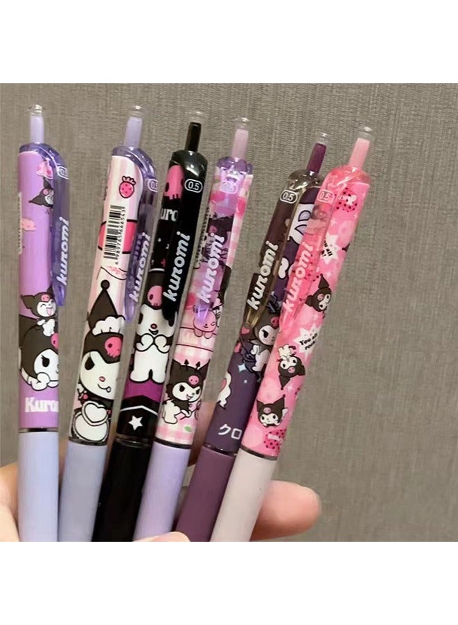 6 Pcs Sanrio Gel Pen Cartoon Kuromi Black 0.5mm ST Quick Drying Press The Ballpoint Pen Learning Stationery Gifts - Image 4