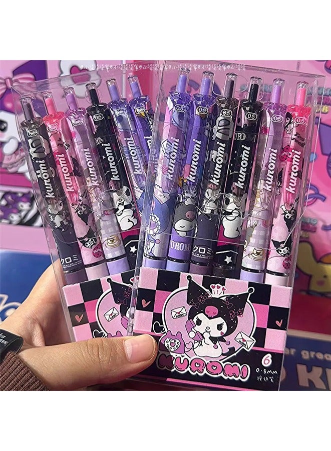 6 Pcs Sanrio Gel Pen Cartoon Kuromi Black 0.5mm ST Quick Drying Press The Ballpoint Pen Learning Stationery Gifts - Image 3