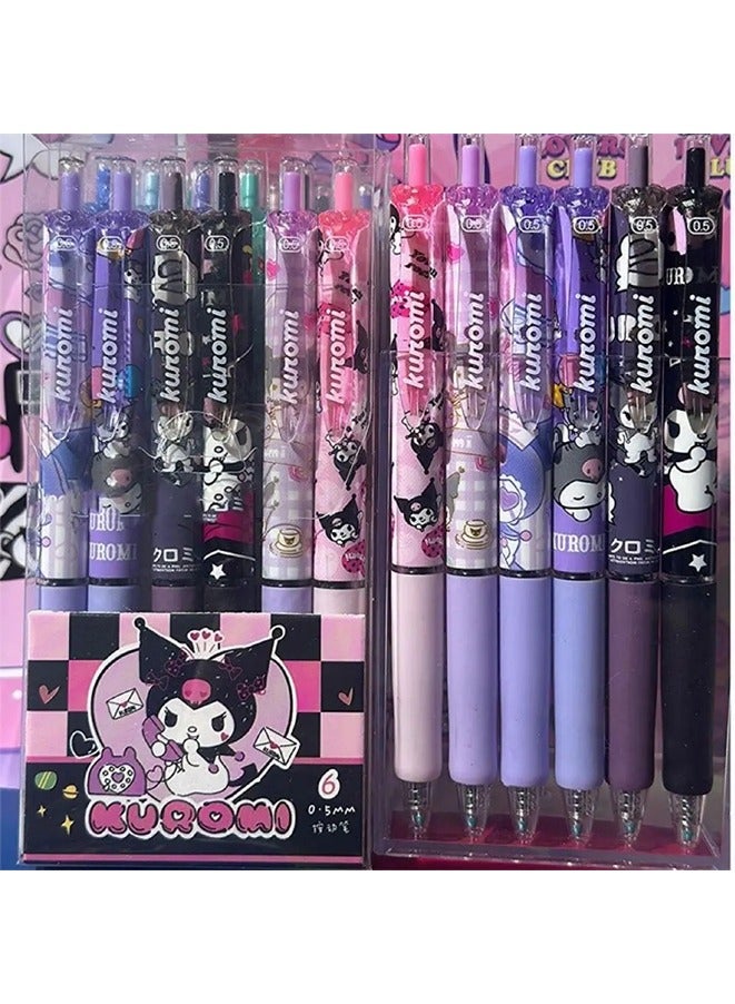 6 Pcs Sanrio Gel Pen Cartoon Kuromi Black 0.5mm ST Quick Drying Press The Ballpoint Pen Learning Stationery Gifts - Image 2