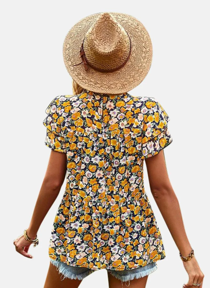 يونيكي Yellow High Neck Printed Top