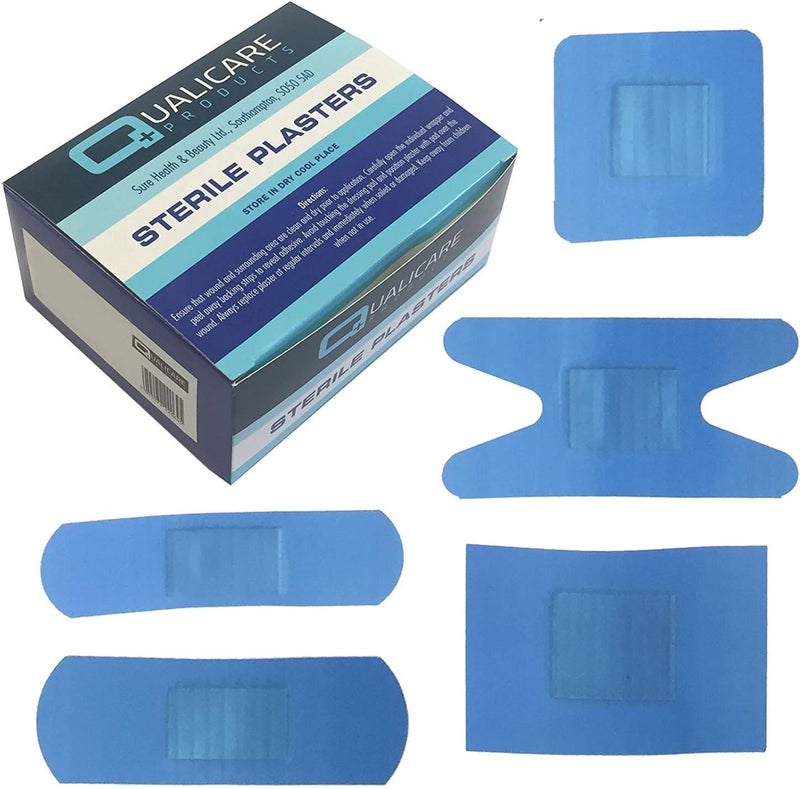 Qualicare Blue Detectable Waterproof Assorted Plasters Box of 100