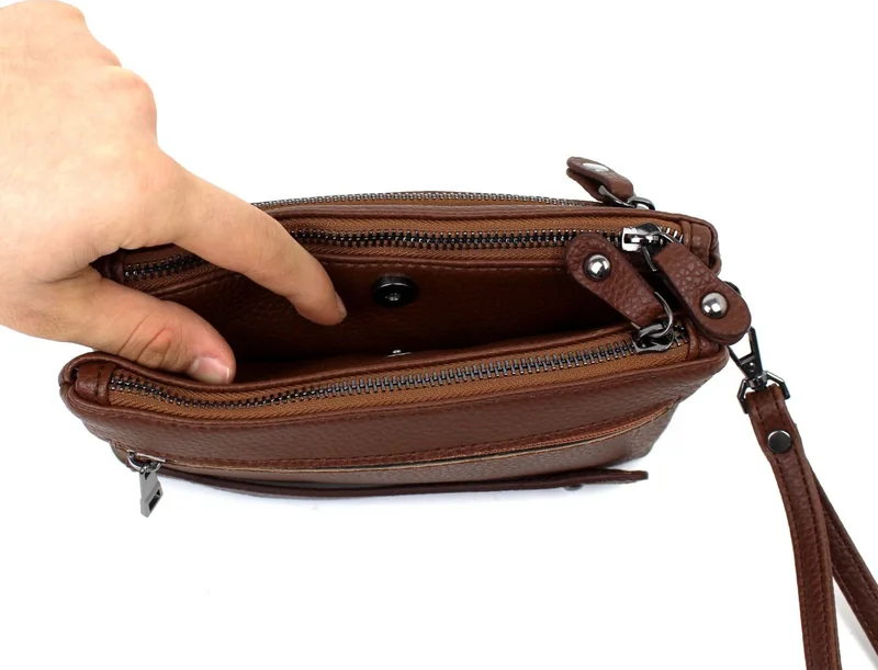 ديرسي كلوب Men's Brown Color Multi-Compartment Bracelet Belt Hand Banded Portfolio Handbag